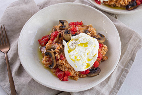 Risotto aux champignons et burrata crémeuse