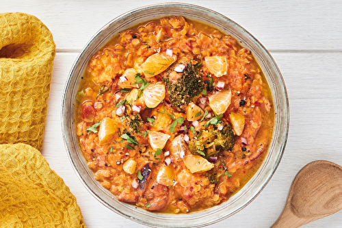 Soupe de lentilles corail aux clémentines de Corse IGP