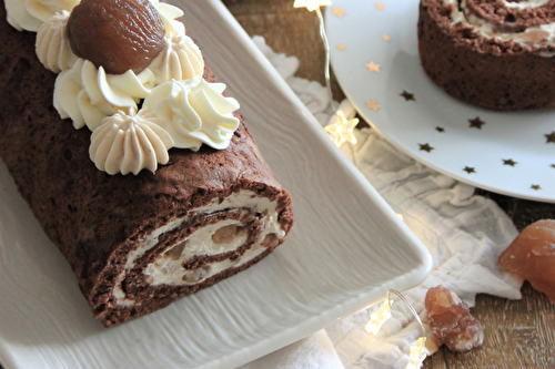 Bûche chocolat, crème de marrons et marrons glacés