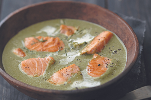 Velouté d’épinards au saumon écossais Label Rouge et chèvre frais