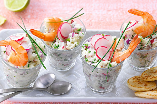 Verrines de Floraline au lait de coco et aux crevettes