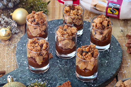 Verrines en 3 couches : foie gras d’oie au crumble de pain d’épices et chutney de mangue