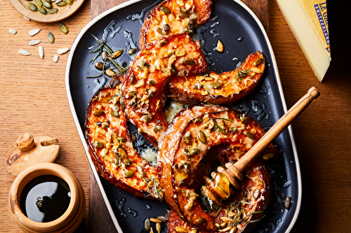 Courges rôties au miel et gratinées au Gruyère AOP Classique et miel de romarin