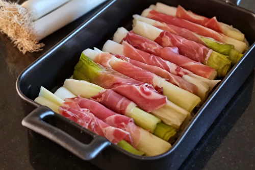 Gratin de poireau de Normandie au jambon cru et Parmesan