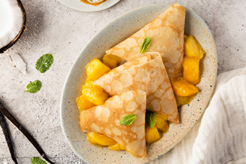 Samossas de crêpes à la mangue et caramel coco