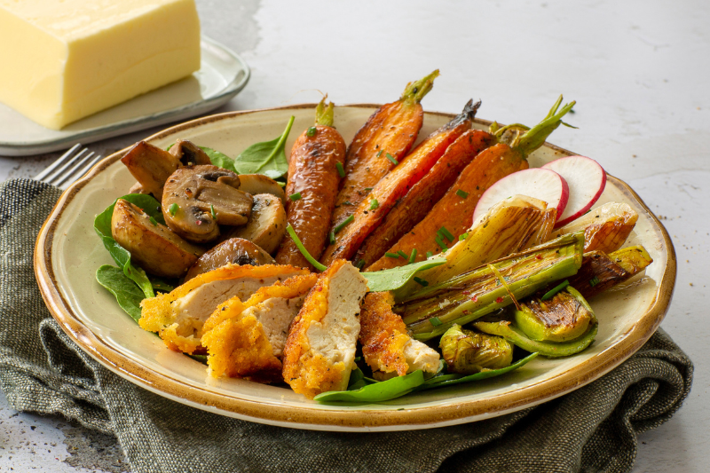 Bowl de légumes rôtis au beurre Charentes-Poitou AOP et poulet pané