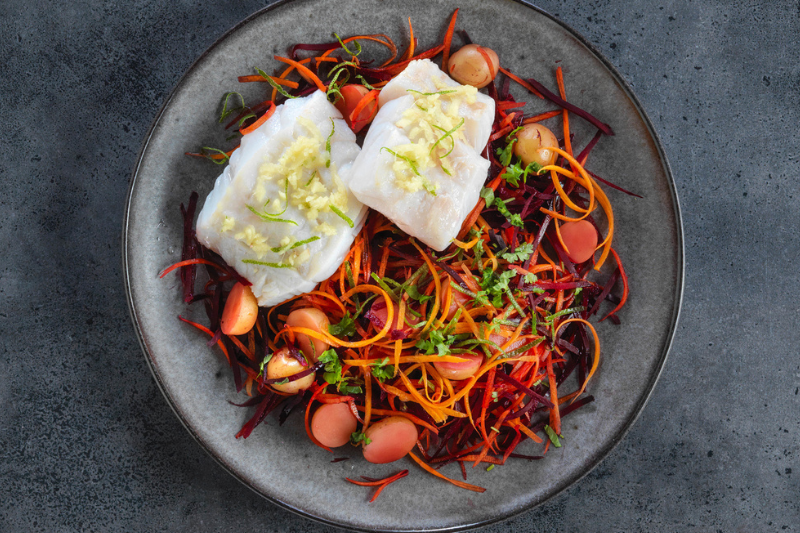 Skrei de Norvège et salade rouge