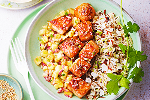 Bowl de saumon laqué et salsa de banane