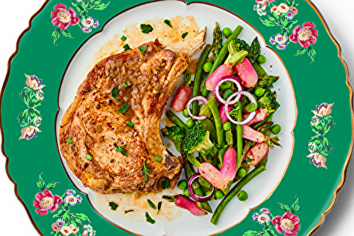 Côte de veau rôtie et légumes de printemps