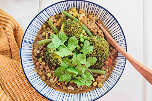 Dhal de lentilles et légumes verts