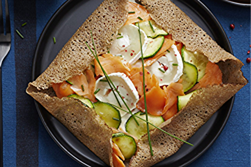 Galettes de sarrasin aux courgettes et à la truite fumée