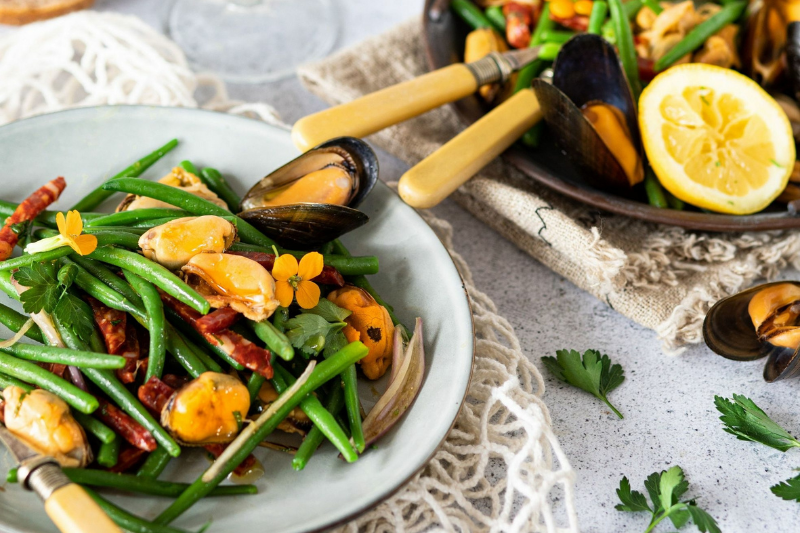 Salade de moules au chorizo et haricots verts