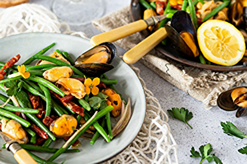 Salade de moules au chorizo et haricots verts