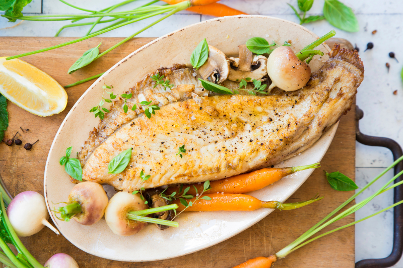 Turbot meunière aux petits légumes