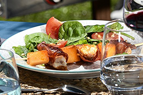 Brochettes de melon et de lotte au chorizo