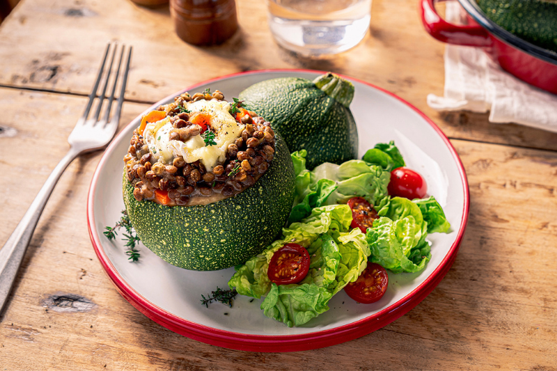 Courgettes farcies aux lentilles et au chèvre