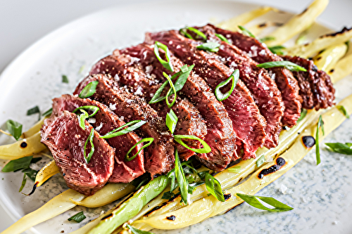 Rumsteak de boeuf irlandais grillé, haricots beurre à l’estragon