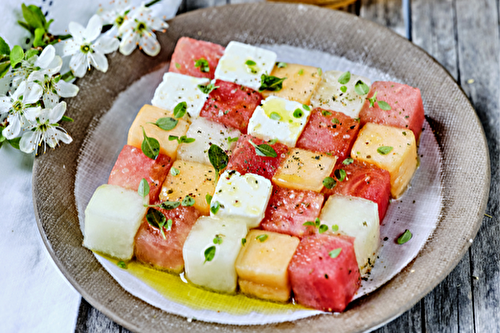 Salade Mikado pastèque, melon, concombre, feta