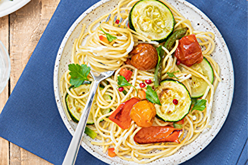 Spaghetti aux légumes grillés et fromage frais