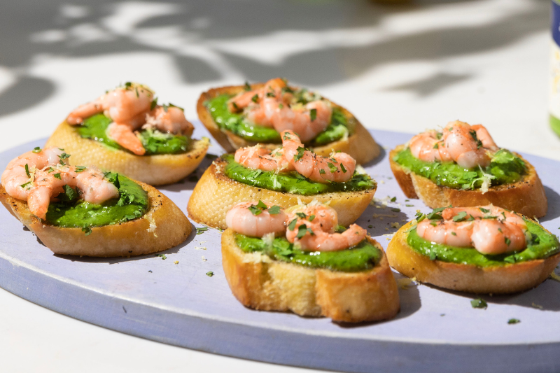 Bruschettas aux gambas et pesto Basilico e Limone