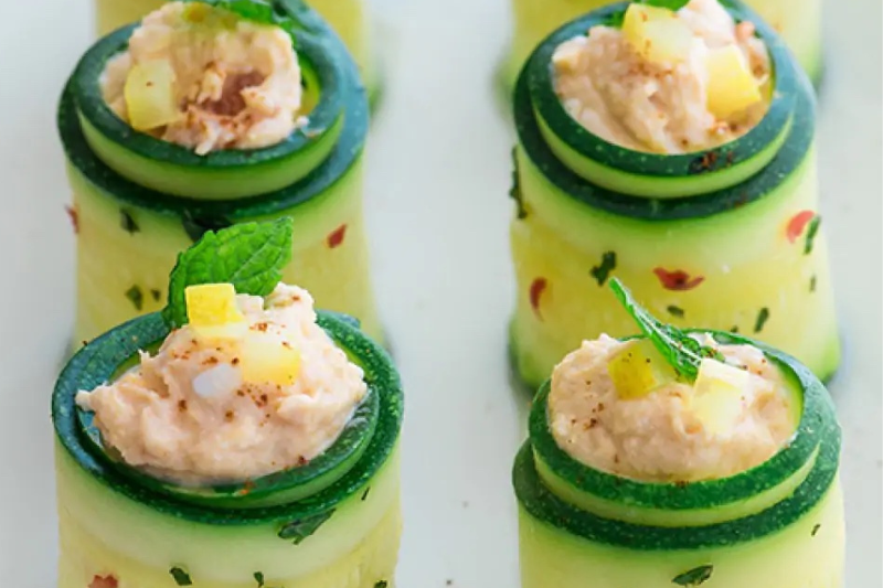 Makis de courgettes au saumon et chèvre frais