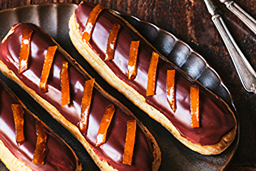 Eclairs au chocolat noir et oranges confites