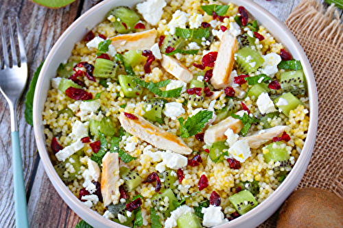 Couscous perlé aux kiwis de France et poulet, feta et menthe