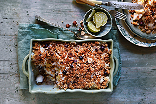 Crumble de cabillaud au cantal et noisettes