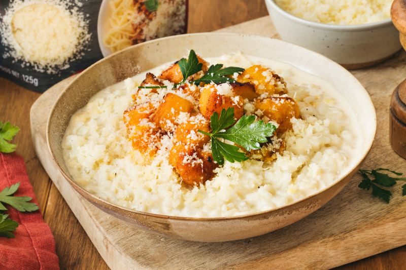 Risotto aux cubes de courge butternut et Meule de Caractère à Saupoudrer Entremont