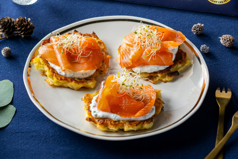 Blinis de poireau au saumon fumé Bio des Iles Ecossaises