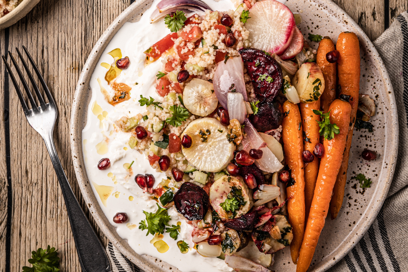 Couscous aux légumes grillées et à la burrata