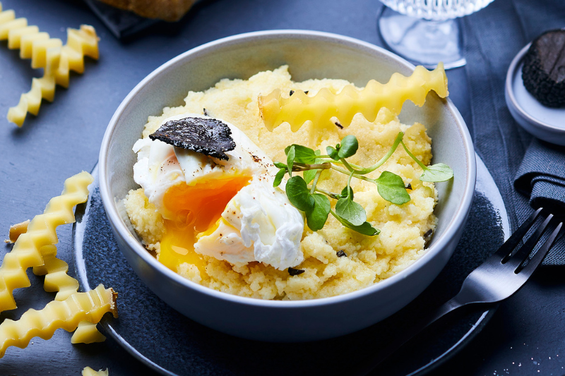 Polenta à l’Etivaz AOP et à la truffe, œuf poché