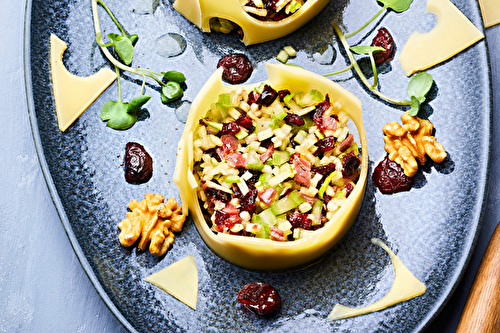 Tartare de dés d’Emmentaler AOP suisse aux pommes, céleri et cranberries, magret séché