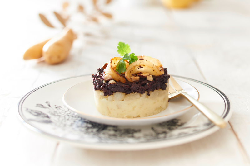 Parmentier de Ratte du Touquet au boudin noir et à la poire