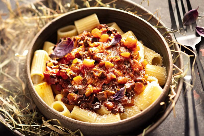 Rigatoni bolognaise au coeur de boeuf fumé