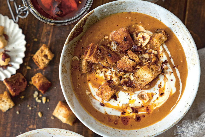 Soupe de patates douces rôties au sirop d’érable