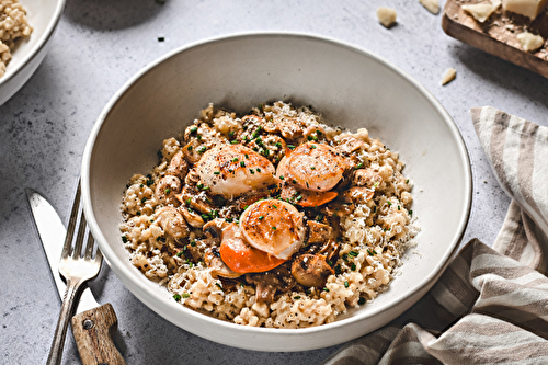 Risotto de boulgour aux noix de coquilles Saint-Jacques de Normandie