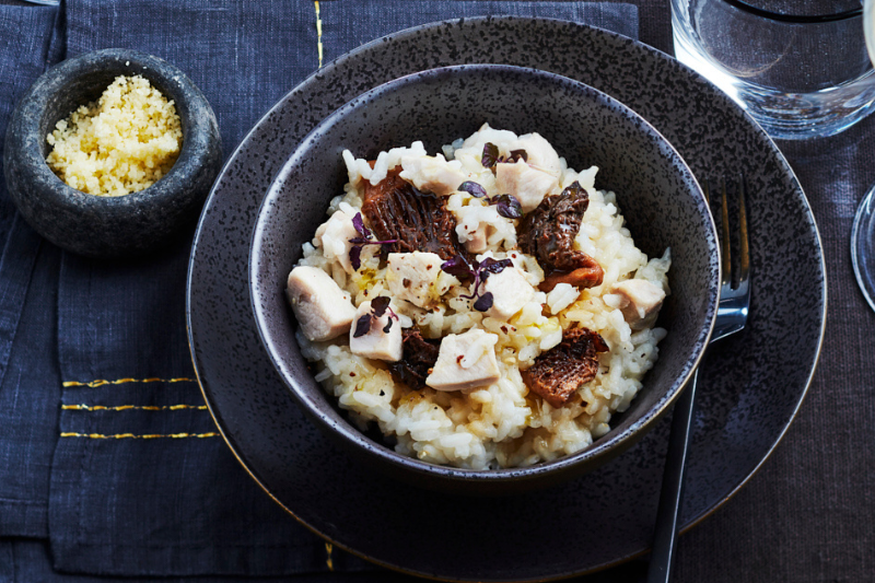 Risotto de lapin aux morilles et Champagne