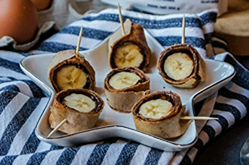 Roulés de crêpes fourrés banane et chocolat