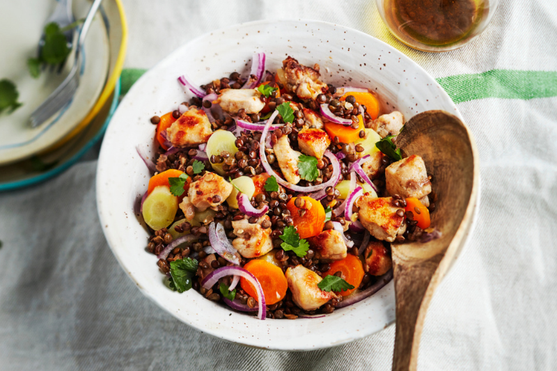 Salade de lapin aux lentilles vertes