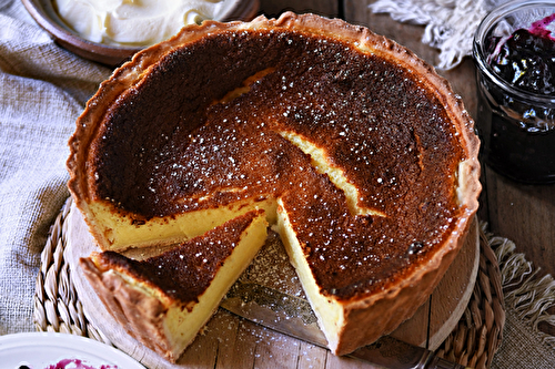 Tarte au fromage blanc et confiture de myrtilles