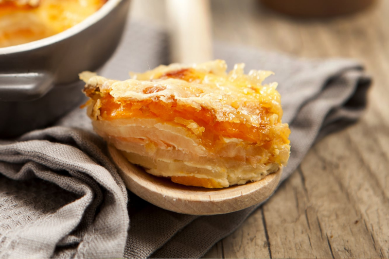 Gratin de panais et patate douce à la truite fumée