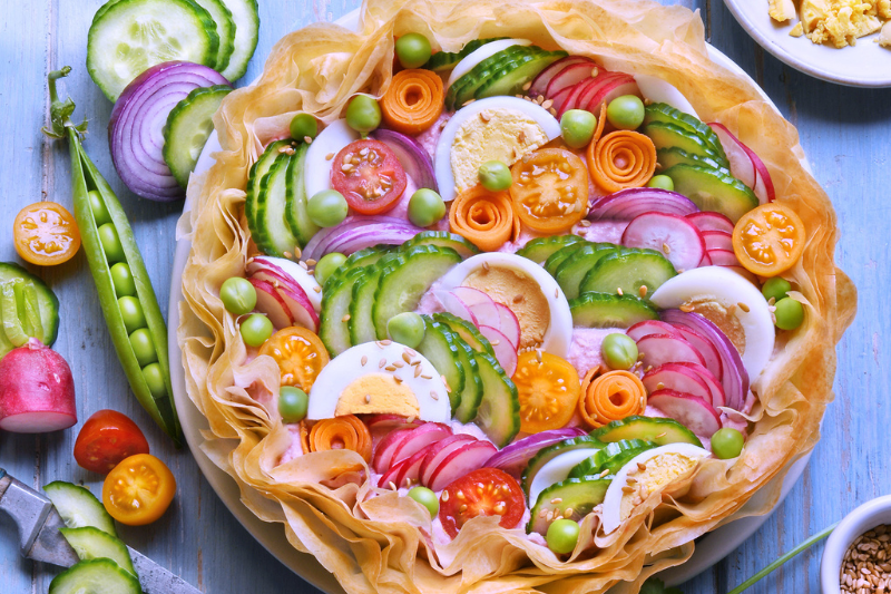 Tarte de légumes et houmous au fromage frais