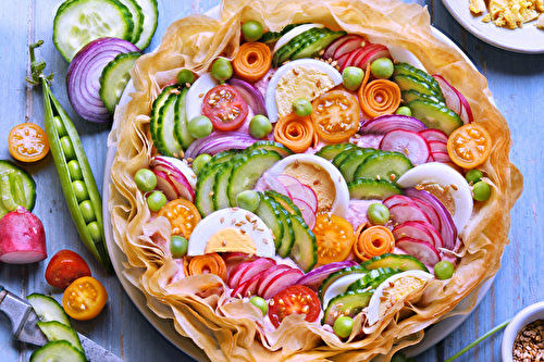 Tarte de légumes et houmous au fromage frais