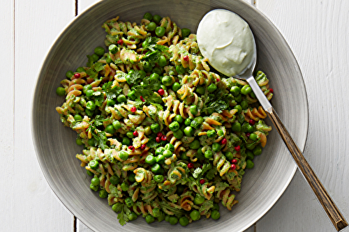 Fusilli aux lentilles, petits pois et ricotta au wasabi