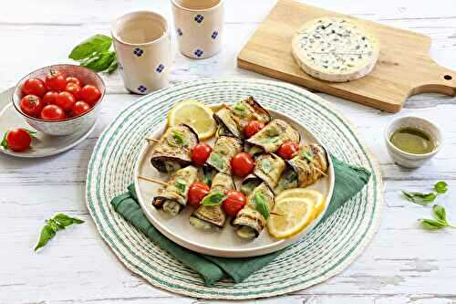 Brochettes de rouleaux d’aubergines à l’AOP Fourme d’Ambert