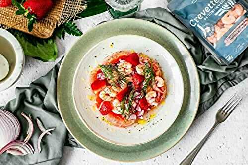Ceviche de crevettes, pomelos et granité fraise