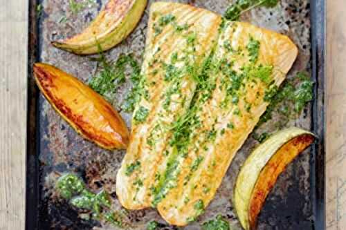 Plancha de saumon et melon au pesto d’herbes