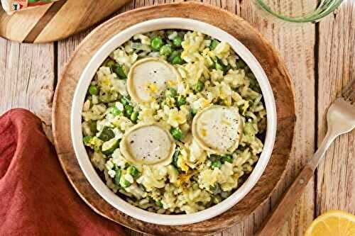 Risotto aux petits pois et courgette, chèvre