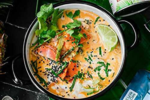 Crevettes à la crème de coco, curcuma et gingembre